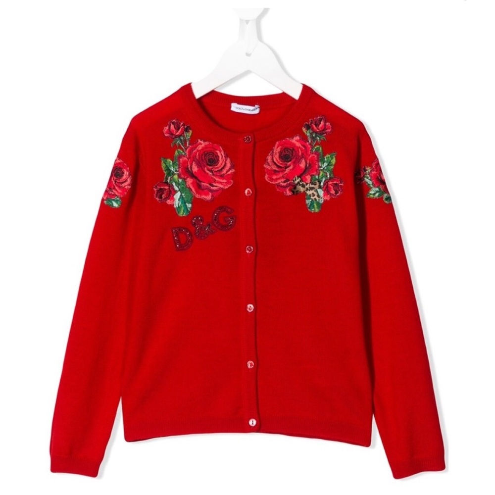 Dolce & Gabbana Red Floral Kids Sweater